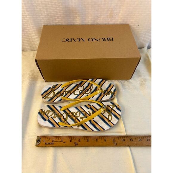 Sam Edelman flip flops size 10 sandals yellow stripes - Picture 4 of 5